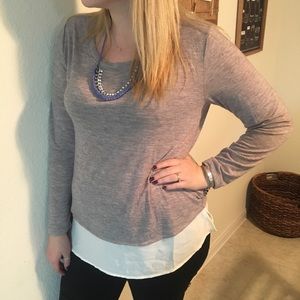 NWOT Tan and cream colored long sleeve shirt