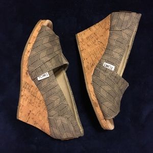 Cute Tom’s peep toe cork wedge shoes