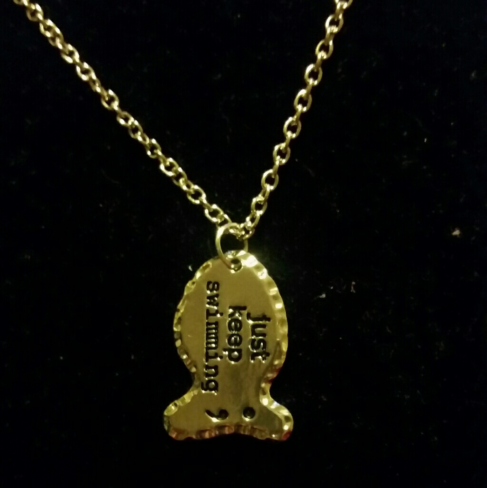 Just keep swimming semicolon; necklace