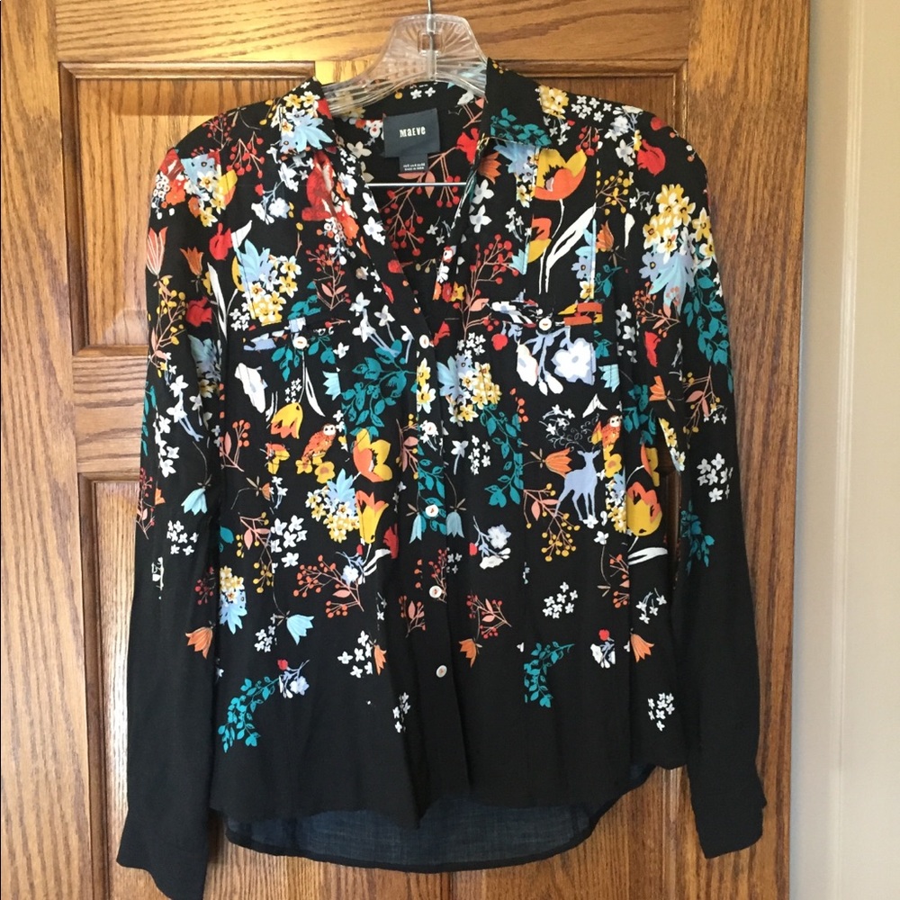 Anthropologie Maeve forest and floral buttondown 0