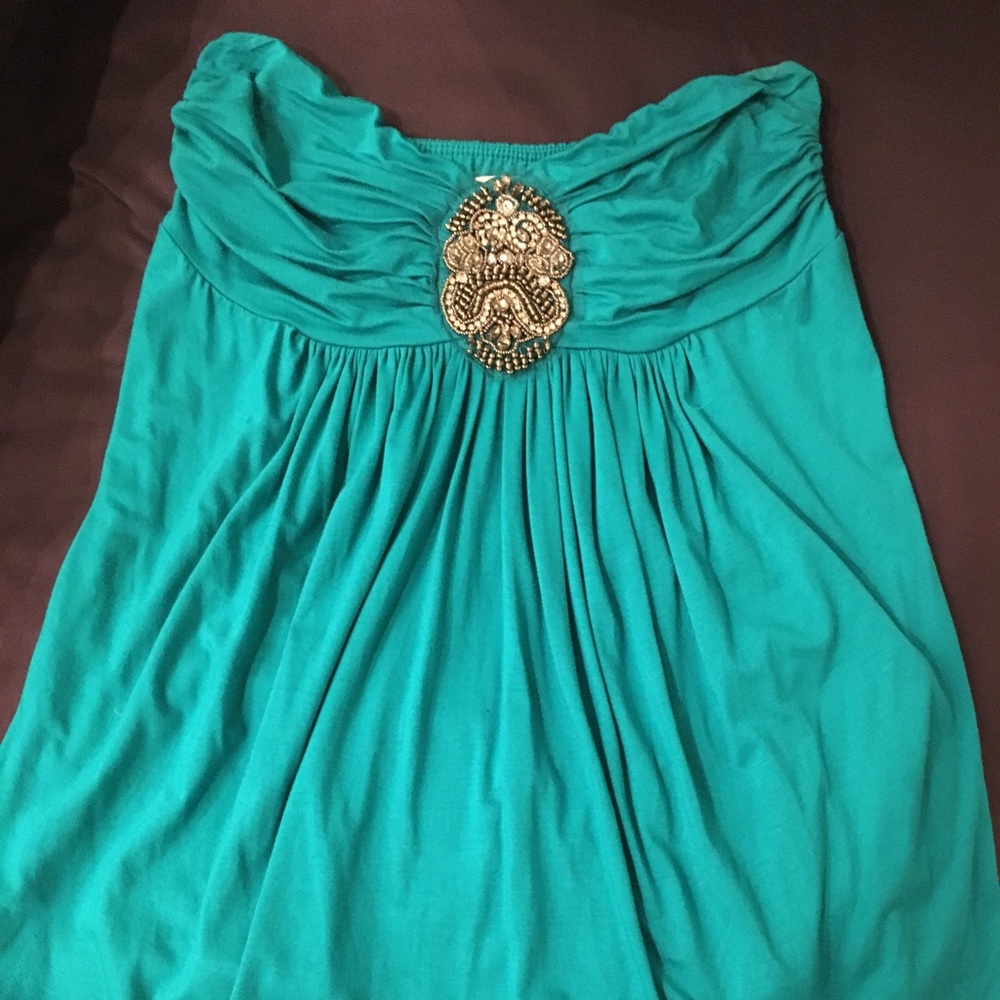 Turquoise cotton tube top with silver detailing