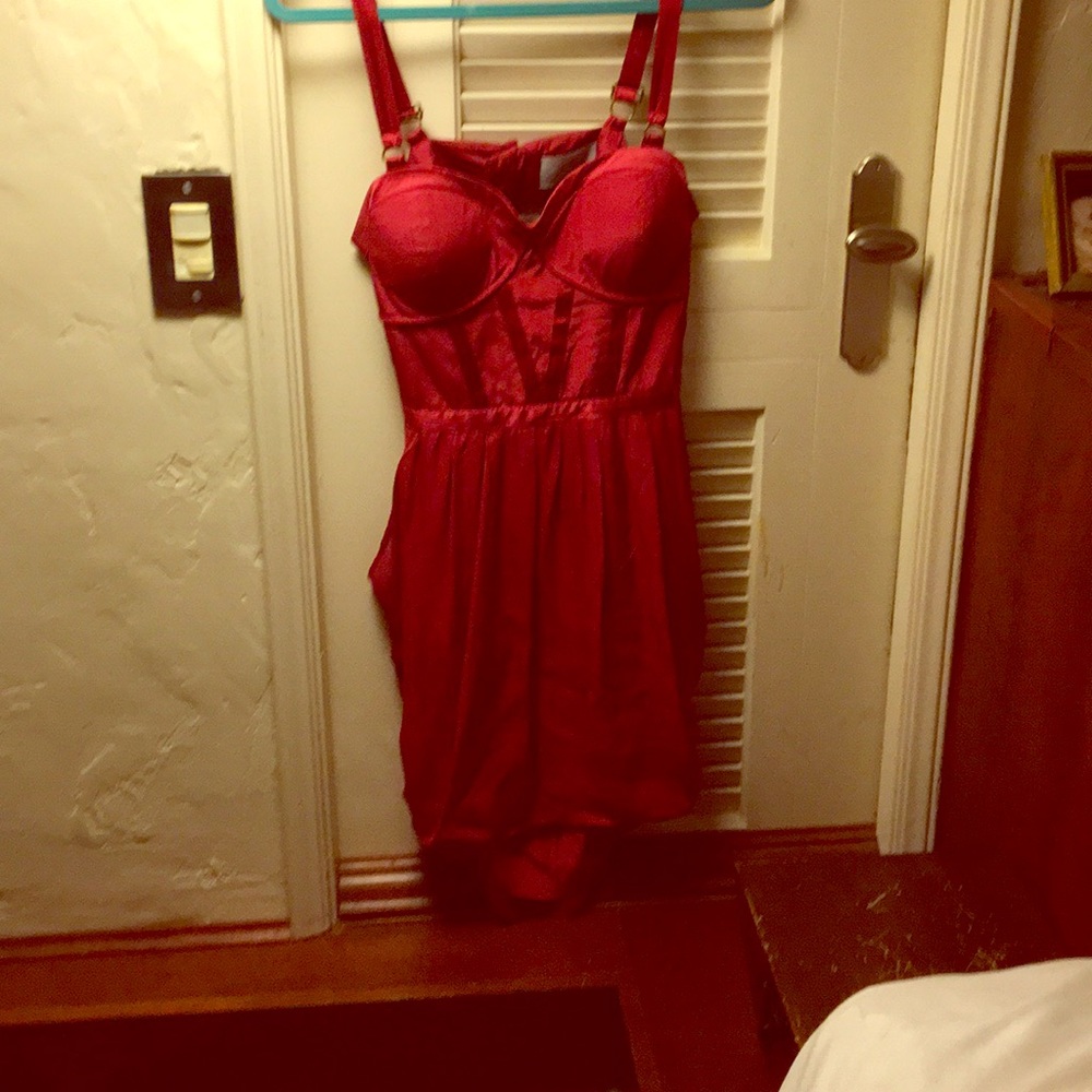 madison Marcus red silk corset dress