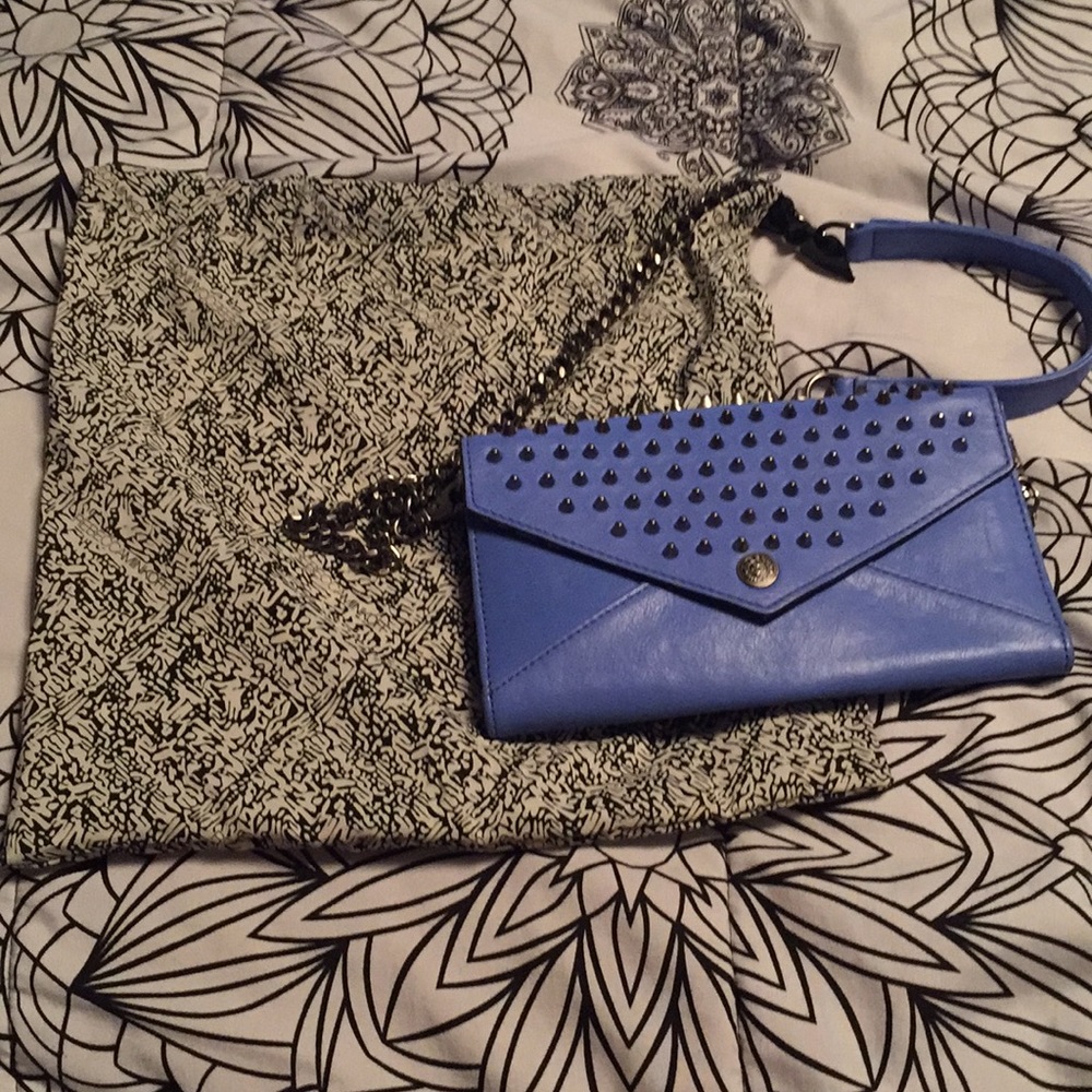 Blue studded Rebecca Minkoff cross body wallet
