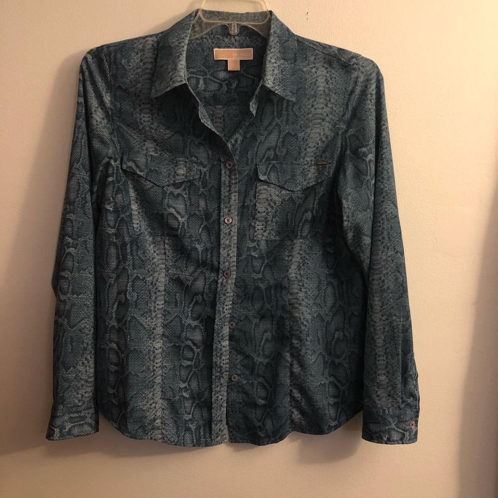Blue Reptile Print Button Up