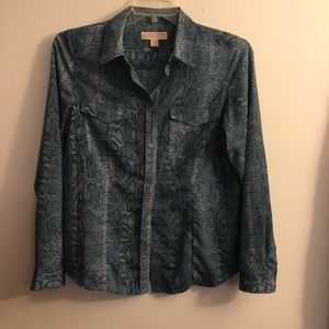 Blue Reptile Print Button Up