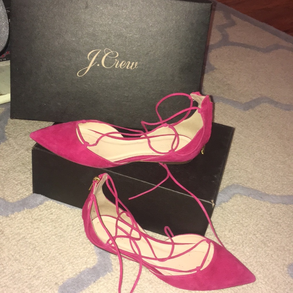 hot pink suede lace up flats  j.crew