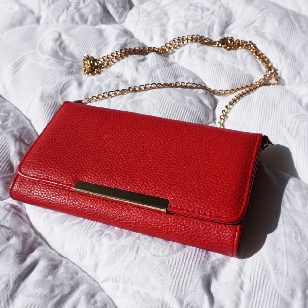 Red Cluch with Gold Chain Strap