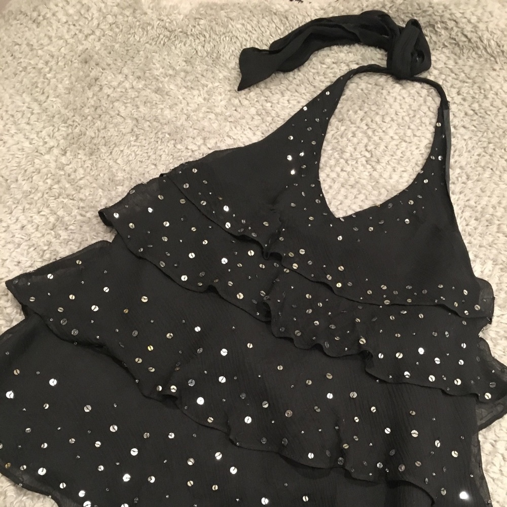 Black silk halter top