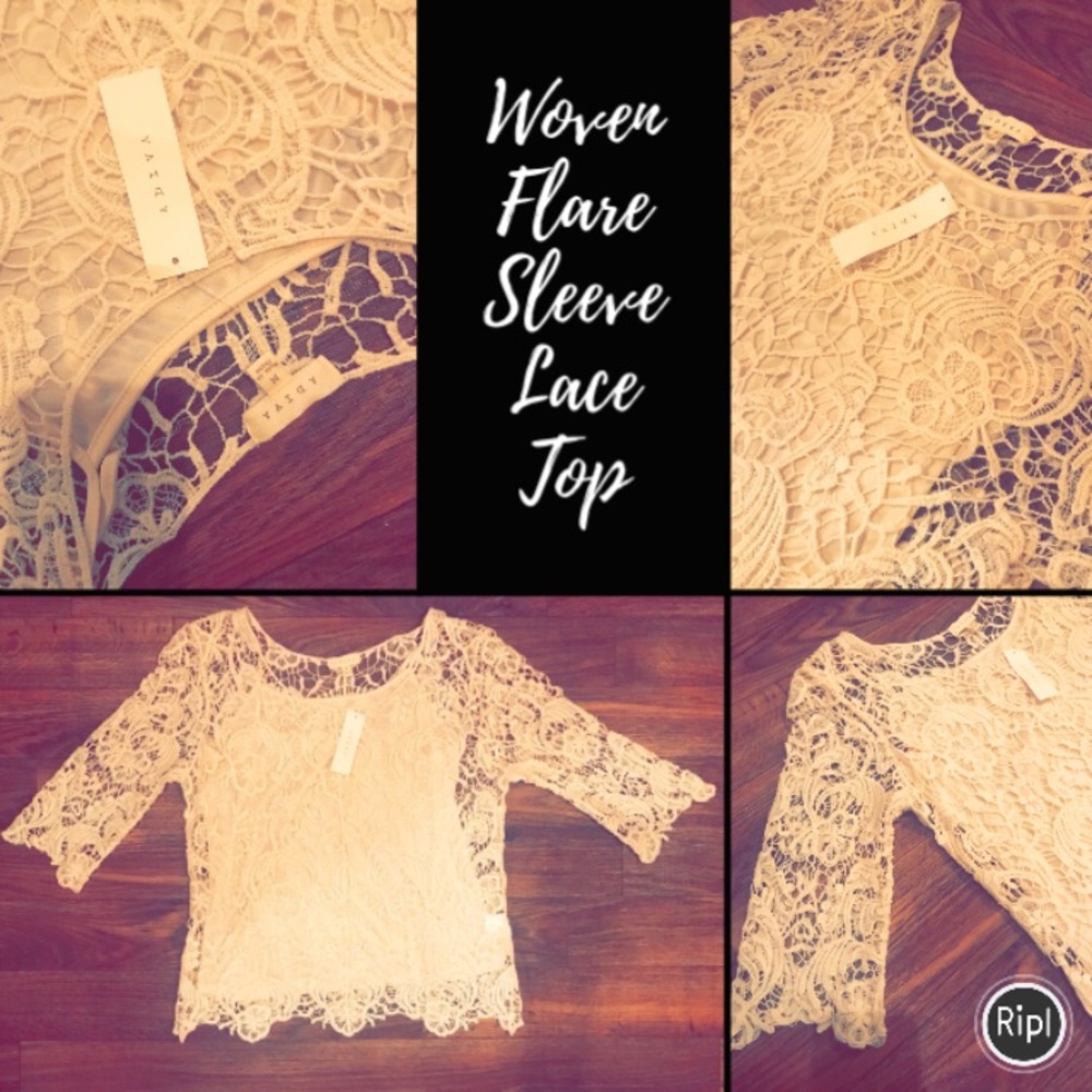Woven Flare Sleeve Lace Top