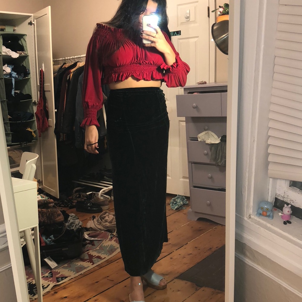 Ganni velvet dark green maxi skirt - Medium