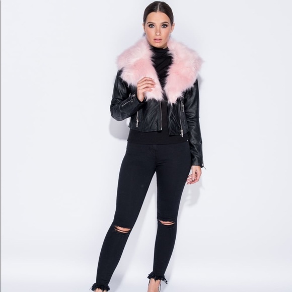 🎉HP Demi Pink FauxFur Collar Vegan Leather Jacket - Picture 6 of 7