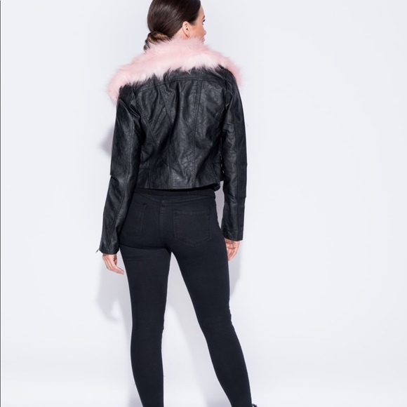 🎉HP Demi Pink FauxFur Collar Vegan Leather Jacket - Picture 7 of 7