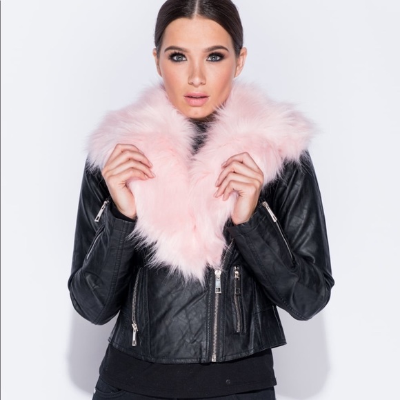 🎉HP Demi Pink FauxFur Collar Vegan Leather Jacket - Picture 2 of 7
