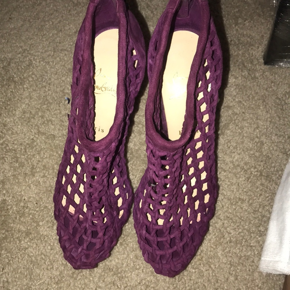Christian Louboutin purple suede caged booties