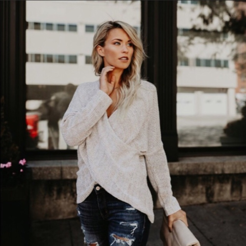 Last One ❤️ Oatmeal Wrap Sweater - Picture 3 of 8