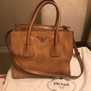 Prada Glace Calf Twin Pocket Tote Bag, Natural