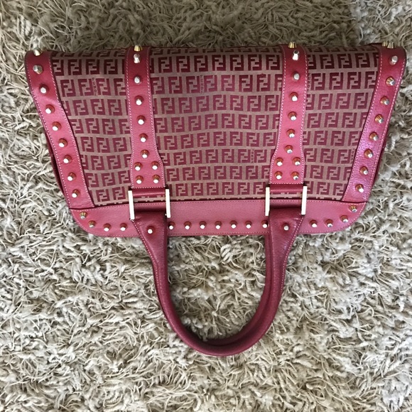Fendi Bags Red Fendi Leather Studded Large Handbag Poshmark