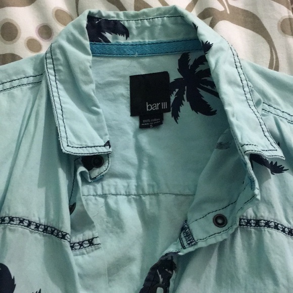 Bar III men's button down blue palm tree shirt - Picture 2 of 4