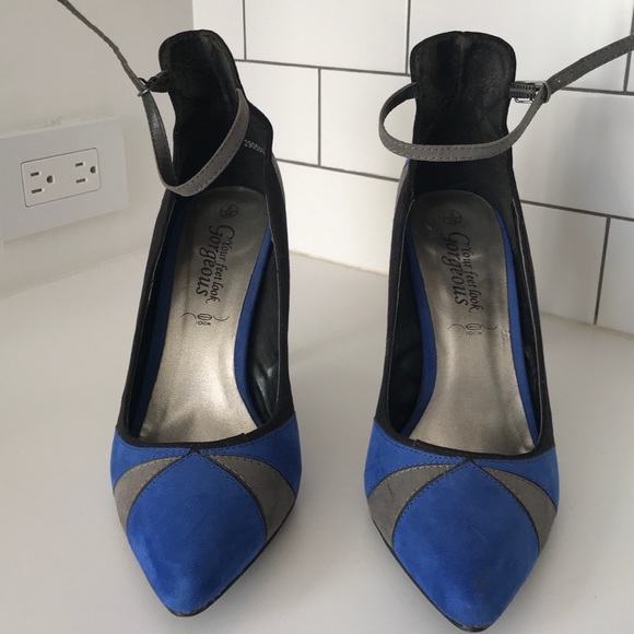 Pointed toe blue black and grey heels - Picture 2 of 5