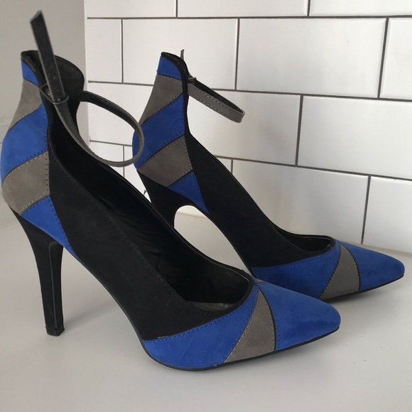 Pointed toe blue black and grey heels - Picture 3 of 5