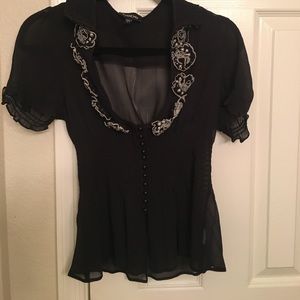 Black and grey flowery blouse