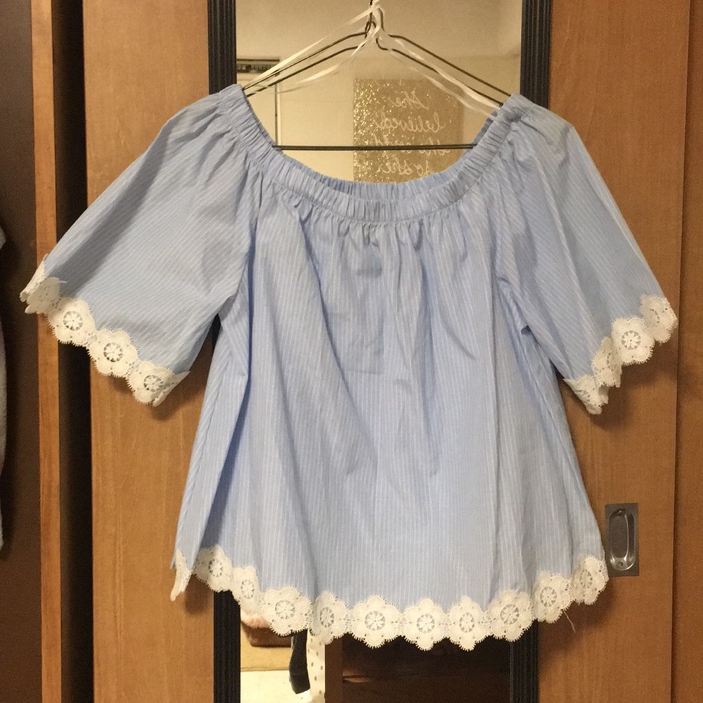 Blue Off the Shoulder Top Medium