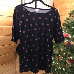 Lularoe Gigi - Navy with striped pink dots