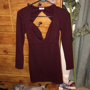 Deep v plunge open back burgundy dress