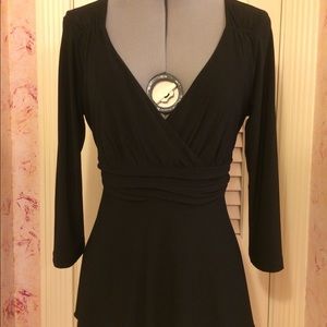 V neck silky black long blouse