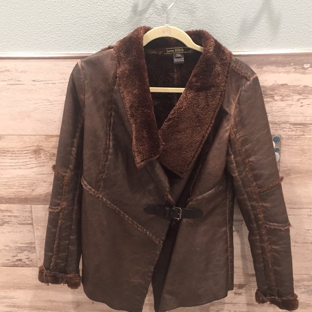 Faux fur and leather jacket