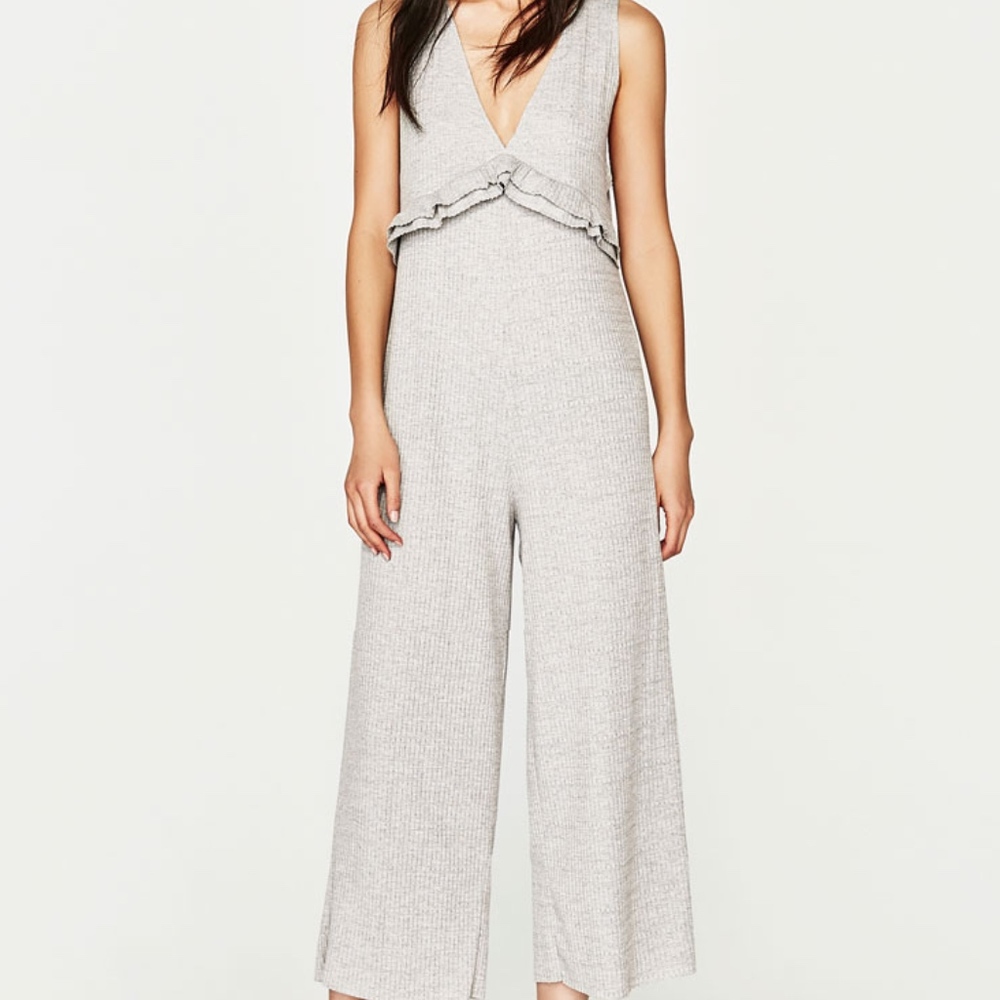 Zara Ribbed Light Grey Jumpsuit
