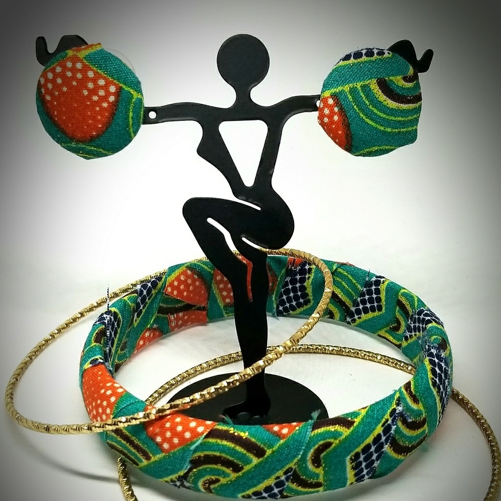 Ankara/African inspired fabric earrings and bangle
