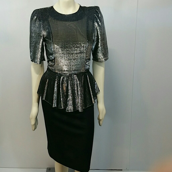Diamond's Run Dresses & Skirts - Vintage Diamond's Run Silver Lame' peplum Dress
