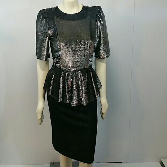 Vintage Diamond's Run Silver Lame' peplum Dress - Picture 2 of 7
