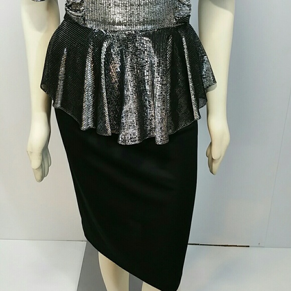 Vintage Diamond's Run Silver Lame' peplum Dress - Picture 3 of 7