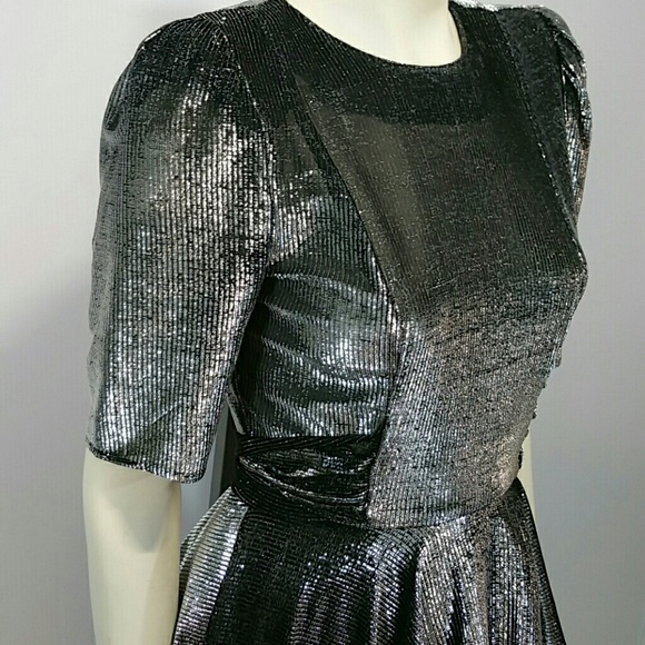 Vintage Diamond's Run Silver Lame' peplum Dress - Picture 4 of 7