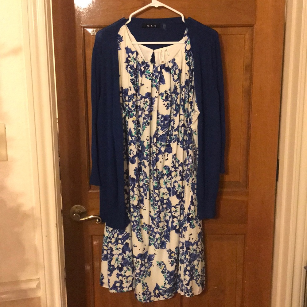 ModCloth 3x Floral Dress w/ matching blue sweater