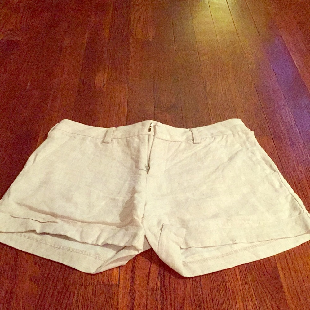 Linen Cuffed Shorts - beige with sparkle in fabric