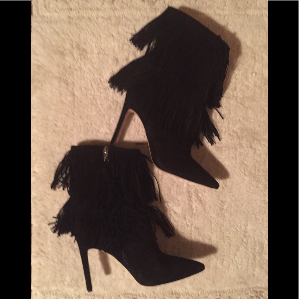 SAM EDELMAN BELINDA Black Suede Fringe Boot