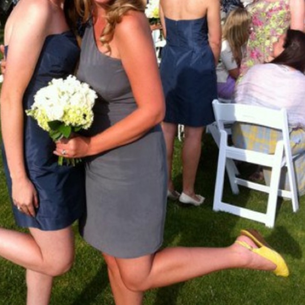 J.Crew One shoulder grey silk dress