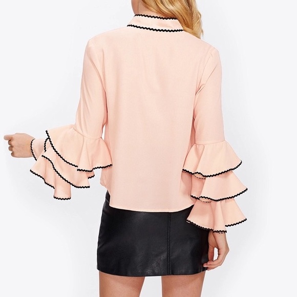 ✨Peachy Pink Chiffon Blouse W/ Flare Bell Sleeves✨ - Picture 4 of 4
