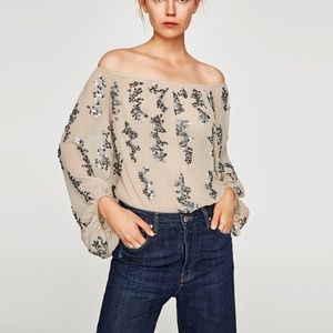 NWT Zara Off The Shoulder Sequin Bodysuit