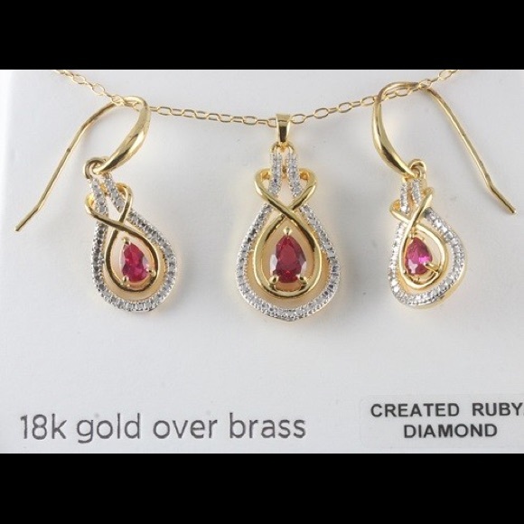 Classic Treasures Jewelry - Diamond Accent & Lab Ruby Necklace & Earrings.