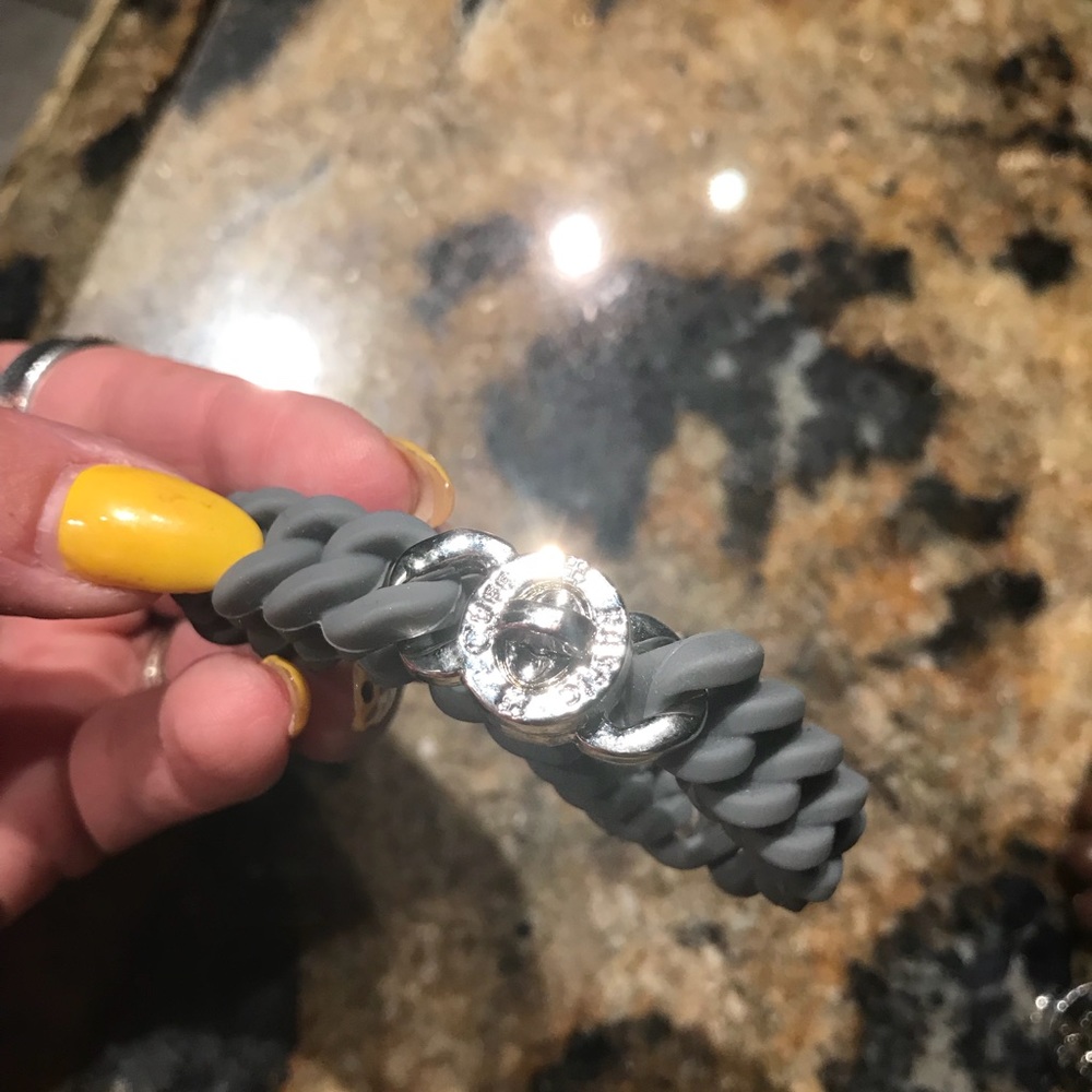 Silver/Grey rubber Rustic Cuff bracelet with lock
