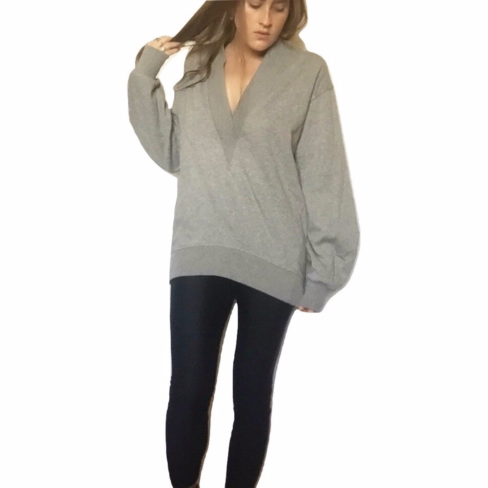 H&M Gray Long Sleeve Deep V Oversized Sweater