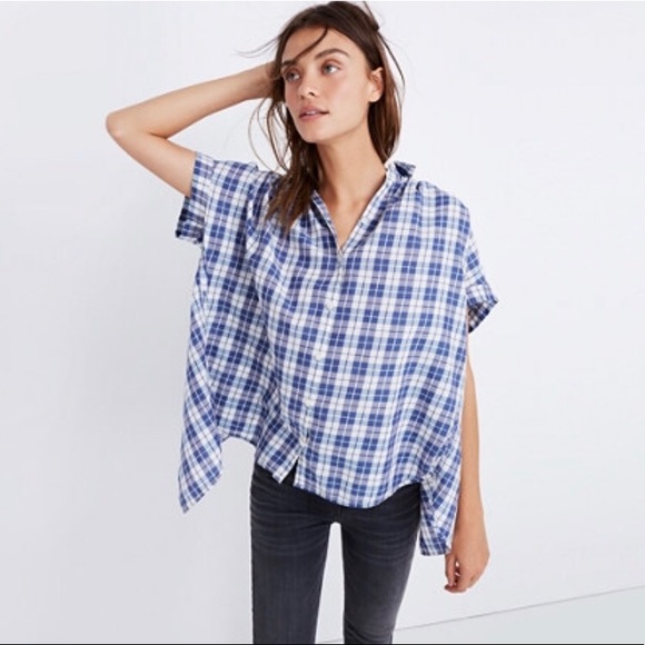 Madewell Tops - 🎉🎉HP🎉🎉 Madewell Open back blue plaid shirt