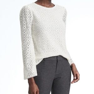 Banana Republic Lace Fluted-Sleeve Top XS