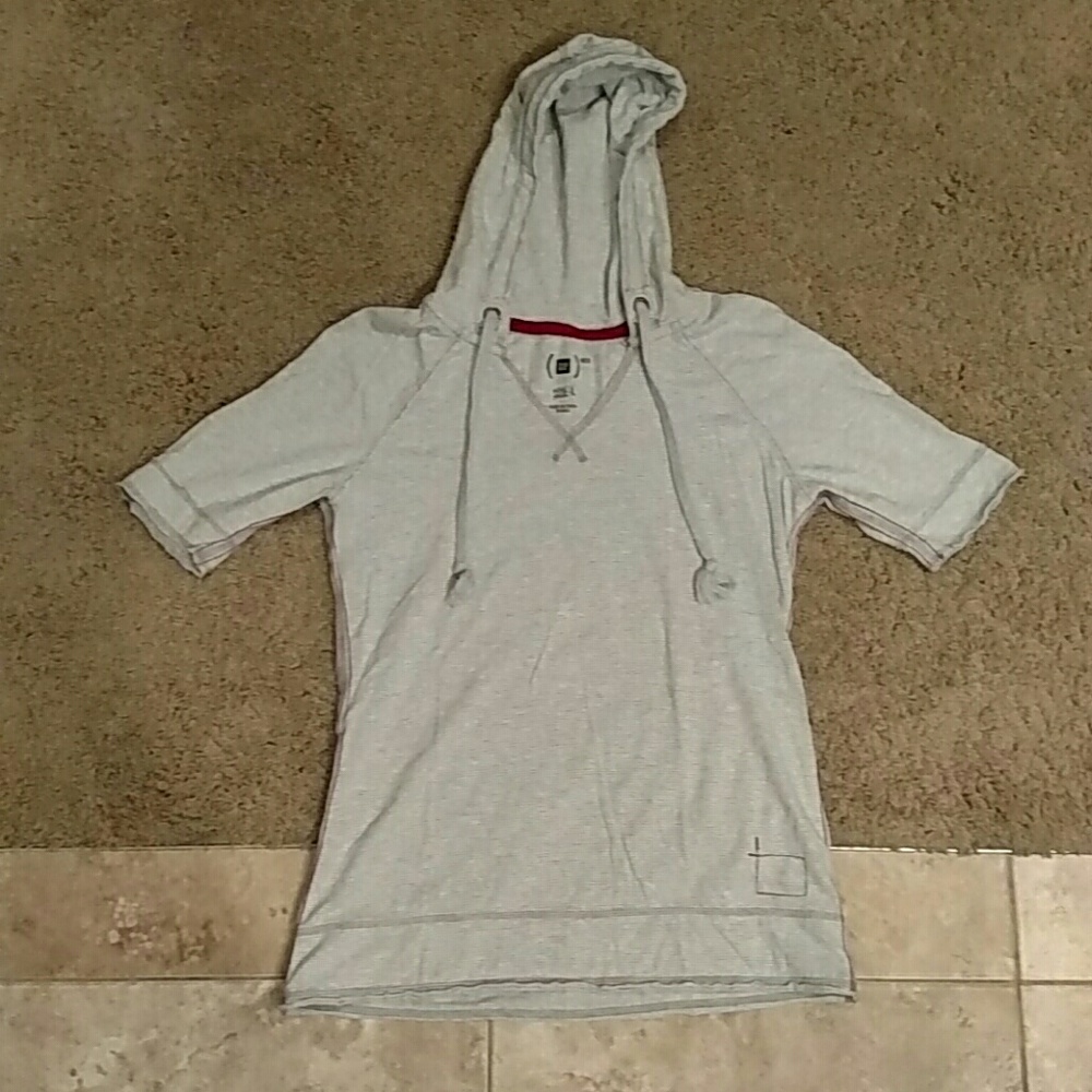 Gray Striped Short Sleeve Sweatshirt