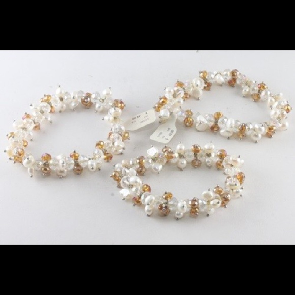 Three Freshwater Pearl and Glass Stretch Bracelets