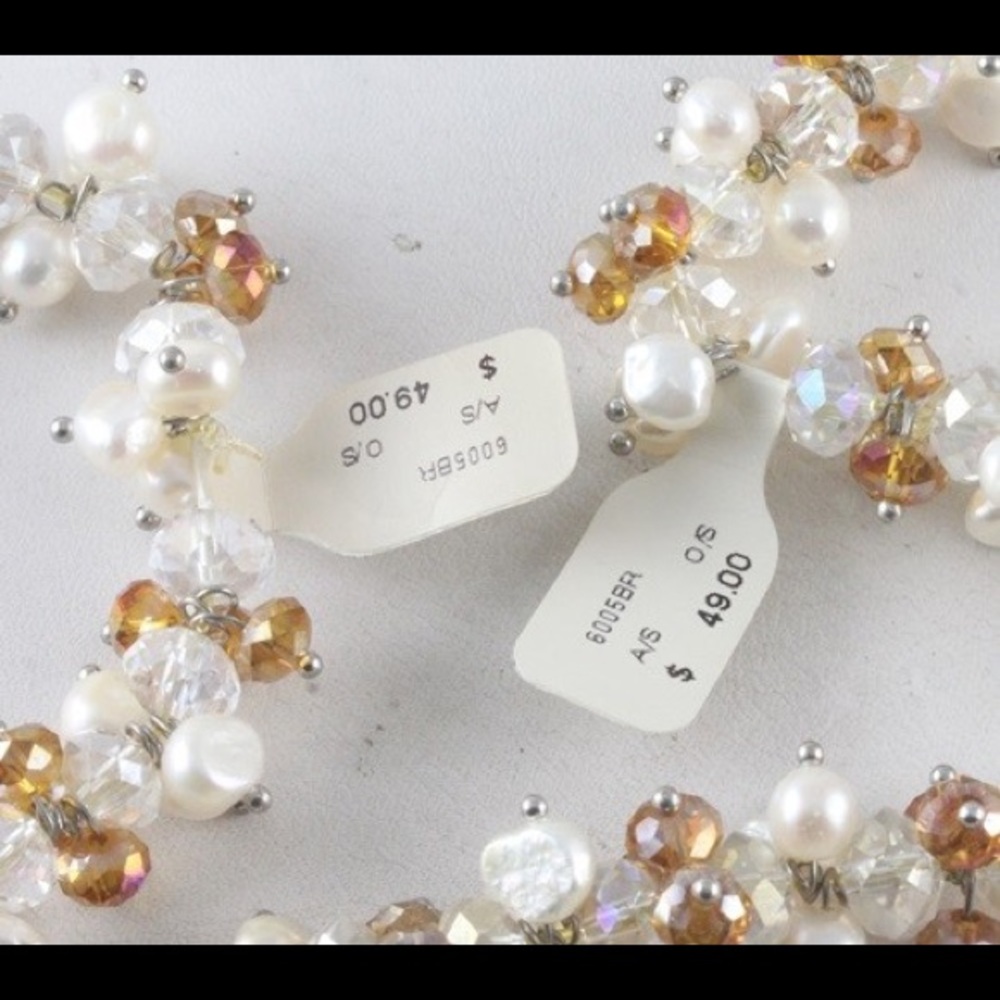 Three Freshwater Pearl and Glass Stretch Bracelets - Picture 2 of 3